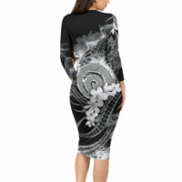 Piko Hawaiian Long Sleeve Bodycon Dress Monochrome Galaxy Spiral Plumeria Tribal Patterns DT05 - Polynesian Pride