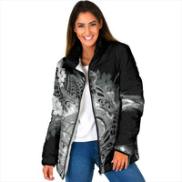 Piko Hawaiian Padded Jacket Monochrome Galaxy Spiral Plumeria Tribal Patterns DT05 Women Black - Polynesian Pride