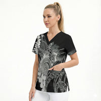 Piko Hawaiian Scrub Top Monochrome Galaxy Spiral Plumeria Tribal Patterns DT05 - Polynesian Pride