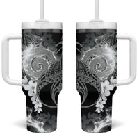 Piko Hawaiian Tumbler With Handle Monochrome Galaxy Spiral Plumeria Tribal Patterns DT05 One Size: 40 oz Black - Polynesian Pride