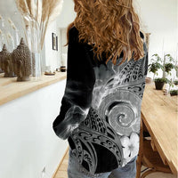 Piko Hawaiian Women Casual Shirt Monochrome Galaxy Spiral Plumeria Tribal Patterns DT05 - Polynesian Pride