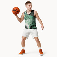 Piko Hawaiian Basketball Jersey Green Galaxy Spiral Plumeria Tribal Patterns DT05 - Polynesian Pride