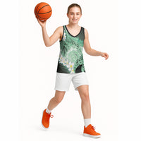 Piko Hawaiian Basketball Jersey Green Galaxy Spiral Plumeria Tribal Patterns DT05 - Polynesian Pride