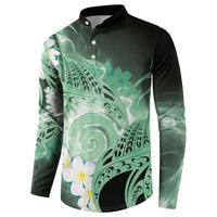 Piko Hawaiian Button Sweatshirt Green Galaxy Spiral Plumeria Tribal Patterns DT05 - Polynesian Pride