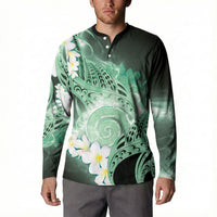 Piko Hawaiian Button Sweatshirt Green Galaxy Spiral Plumeria Tribal Patterns DT05 - Polynesian Pride