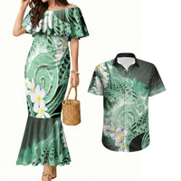 Piko Hawaiian Couples Matching Mermaid Dress and Hawaiian Shirt Green Galaxy Spiral Plumeria Tribal Patterns DT05 Green - Polynesian Pride