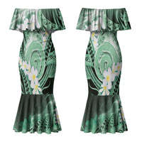 Piko Hawaiian Couples Matching Mermaid Dress and Long Sleeve Button Shirt Green Galaxy Spiral Plumeria Tribal Patterns DT05 - Polynesian Pride