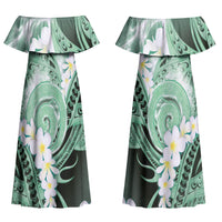 Piko Hawaiian Couples Matching Off Shoulder Maxi Dress and Long Sleeve Button Shirt Green Galaxy Spiral Plumeria Tribal Patterns DT05 - Polynesian Pride