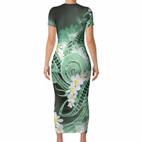 Piko Hawaiian Short Sleeve Bodycon Dress Green Galaxy Spiral Plumeria Tribal Patterns DT05 - Polynesian Pride