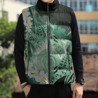 Piko Hawaiian Sleeveless Puffer Jacket Green Galaxy Spiral Plumeria Tribal Patterns DT05 - Polynesian Pride