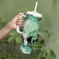 Piko Hawaiian Tumbler With Handle Green Galaxy Spiral Plumeria Tribal Patterns DT05 - Polynesian Pride