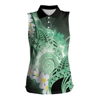 Piko Hawaiian Women Sleeveless Polo Shirt Green Galaxy Spiral Plumeria Tribal Patterns DT05 Female Green - Polynesian Pride