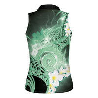 Piko Hawaiian Women Sleeveless Polo Shirt Green Galaxy Spiral Plumeria Tribal Patterns DT05 - Polynesian Pride