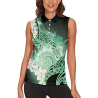 Piko Hawaiian Women Sleeveless Polo Shirt Green Galaxy Spiral Plumeria Tribal Patterns DT05 - Polynesian Pride
