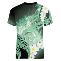Piko Hawaiian Women V-Neck T-Shirt Green Galaxy Spiral Plumeria Tribal Patterns DT05 - Polynesian Pride