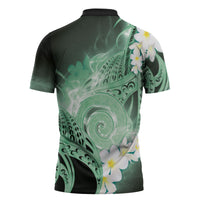 Piko Hawaiian Zipper Polo Shirt Green Galaxy Spiral Plumeria Tribal Patterns DT05 - Polynesian Pride