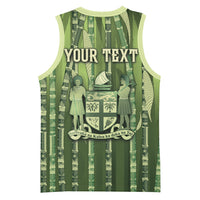 Personalised Fiji Language Week Sugarcane Masi Basketball Jersey Green Tapa Tribal Pattern DT05 - Polynesian Pride