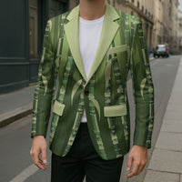 Personalised Fiji Language Week Sugarcane Masi Blazer Green Tapa Tribal Pattern DT05 - Polynesian Pride