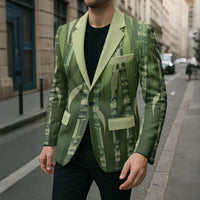 Personalised Fiji Language Week Sugarcane Masi Blazer Green Tapa Tribal Pattern DT05 - Polynesian Pride