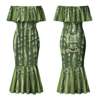 Personalised Fiji Language Week Sugarcane Masi Couples Matching Mermaid Dress and Hawaiian Shirt Green Tapa Tribal Pattern DT05 - Polynesian Pride