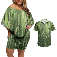 Personalised Fiji Language Week Sugarcane Masi Couples Matching Off Shoulder Short Dress and Hawaiian Shirt Green Tapa Tribal Pattern DT05 Green - Polynesian Pride