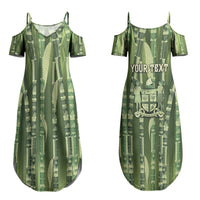Personalised Fiji Language Week Sugarcane Masi Couples Matching Summer Maxi Dress and Hawaiian Shirt Green Tapa Tribal Pattern DT05 - Polynesian Pride