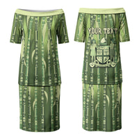 Personalised Fiji Language Week Sugarcane Masi Family Matching Puletasi and Hawaiian Shirt Green Tapa Tribal Pattern DT05 Mom's Dress Green - Polynesian Pride
