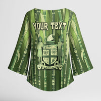 Personalised Fiji Language Week Sugarcane Masi Kimono Sleeve Blouse Green Tapa Tribal Pattern DT05 - Polynesian Pride