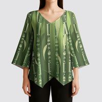 Personalised Fiji Language Week Sugarcane Masi Kimono Sleeve Blouse Green Tapa Tribal Pattern DT05 - Polynesian Pride
