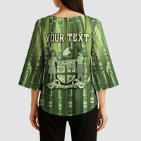 Personalised Fiji Language Week Sugarcane Masi Kimono Sleeve Blouse Green Tapa Tribal Pattern DT05 - Polynesian Pride