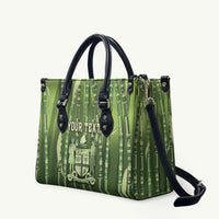 Personalised Fiji Language Week Sugarcane Masi Leather Bag Green Tapa Tribal Pattern