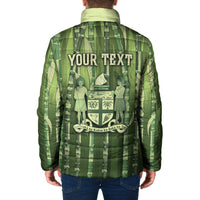 Personalised Fiji Language Week Sugarcane Masi Padded Jacket Green Tapa Tribal Pattern DT05 - Polynesian Pride