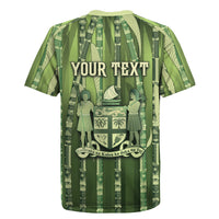 Personalised Fiji Language Week Sugarcane Masi Rugby Jersey Green Tapa Tribal Pattern DT05 - Polynesian Pride