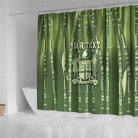 Personalised Fiji Language Week Sugarcane Masi Shower Curtain Green Tapa Tribal Pattern DT05 - Polynesian Pride