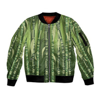Personalised Fiji Language Week Sugarcane Masi Sleeve Zip Bomber Jacket Green Tapa Tribal Pattern DT05 Unisex Green - Polynesian Pride
