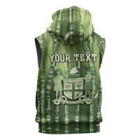 Personalised Fiji Language Week Sugarcane Masi Sleeveless Zip Hoodie Green Tapa Tribal Pattern DT05 - Polynesian Pride