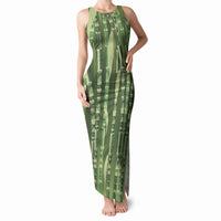 Personalised Fiji Language Week Sugarcane Masi Tank Maxi Dress Green Tapa Tribal Pattern DT05 Women Green - Polynesian Pride