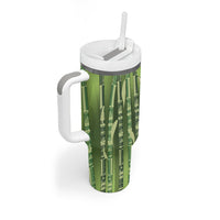 Personalised Fiji Language Week Sugarcane Masi Tumbler With Handle Green Tapa Tribal Pattern DT05 - Polynesian Pride