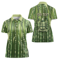 Personalised Fiji Language Week Sugarcane Masi Women Polo Shirt Green Tapa Tribal Pattern DT05 - Polynesian Pride