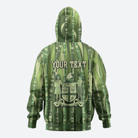Personalised Fiji Language Week Sugarcane Masi Zip Hoodie Green Tapa Tribal Pattern DT05 - Polynesian Pride