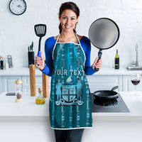 Personalised Fiji Language Week Sugarcane Masi Apron Blue Tapa Tribal Pattern DT05 - Polynesian Pride