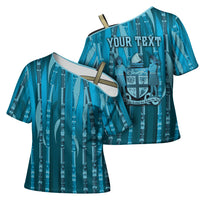 Personalised Fiji Language Week Sugarcane Masi Cross Shoulder Shirt Blue Tapa Tribal Pattern DT05 - Polynesian Pride