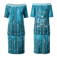 Personalised Fiji Language Week Sugarcane Masi Family Matching Puletasi and Hawaiian Shirt Blue Tapa Tribal Pattern DT05 Mom's Dress Blue - Polynesian Pride