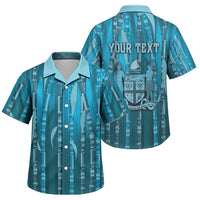Personalised Fiji Language Week Sugarcane Masi Family Matching Short Sleeve Bodycon Dress and Hawaiian Shirt Blue Tapa Tribal Pattern DT05 Son's Shirt Blue - Polynesian Pride