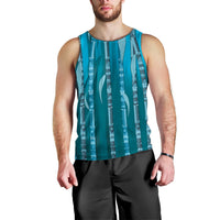 Personalised Fiji Language Week Sugarcane Masi Men Tank Top Blue Tapa Tribal Pattern DT05 - Polynesian Pride