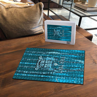 Personalised Fiji Language Week Sugarcane Masi Puzzle Blue Tapa Tribal Pattern DT05 - Polynesian Pride
