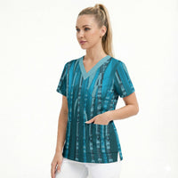 Personalised Fiji Language Week Sugarcane Masi Scrub Top Blue Tapa Tribal Pattern DT05 - Polynesian Pride