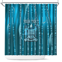 Personalised Fiji Language Week Sugarcane Masi Shower Curtain Blue Tapa Tribal Pattern DT05 Blue - Polynesian Pride