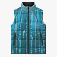 Personalised Fiji Language Week Sugarcane Masi Sleeveless Puffer Jacket Blue Tapa Tribal Pattern DT05 Unisex Blue - Polynesian Pride
