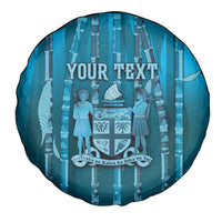 Personalised Fiji Language Week Sugarcane Masi Spare Tire Cover Blue Tapa Tribal Pattern DT05 - Polynesian Pride